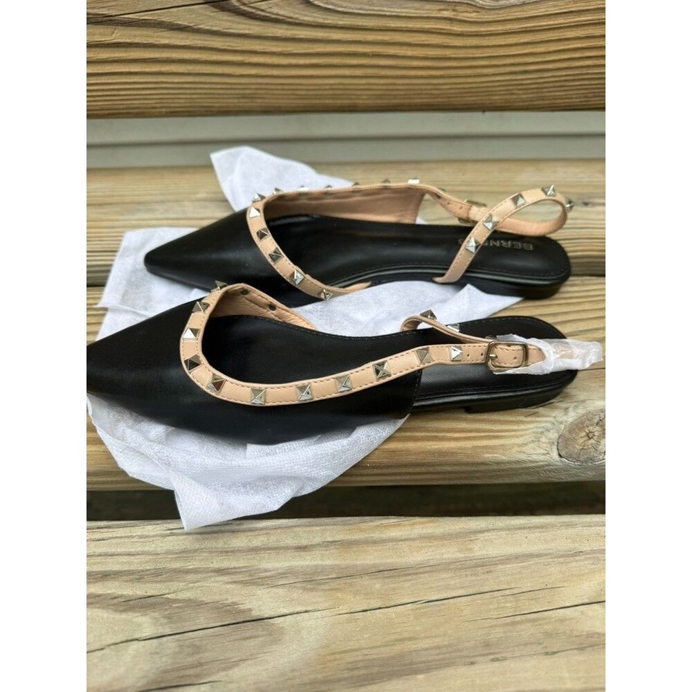 NEW Berness Odina Studded Slingback Flats Womens 7.5 Black Nude Pointed Toe Indi - Picture 5 of 11